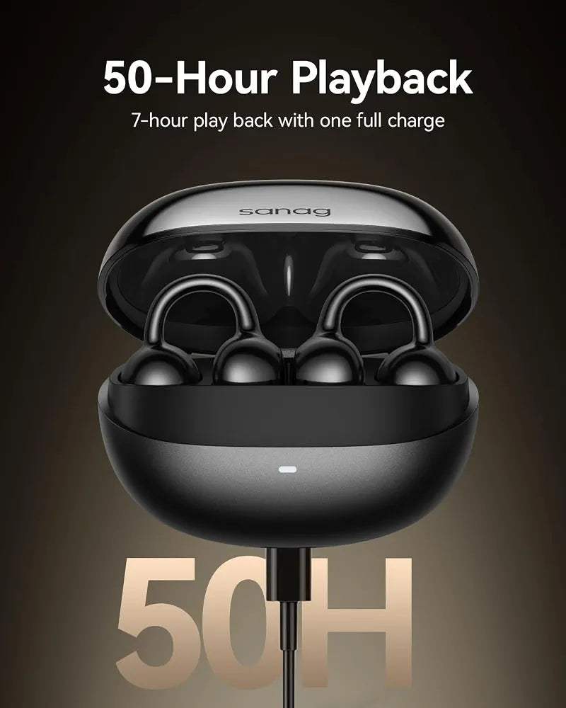 SANAGS8S Ultra Open-Ear Headphones, Clip-On Earbuds Dolby Atmos Support/AI Translation/Bluetooth 6.0, Up to 50 Hours of Playback, IP67 Waterproof, Fully Wireless, Sports, Lightweight, 