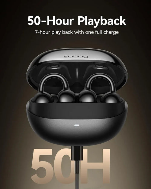 SANAGS8S Ultra Open-Ear Headphones, Clip-On Earbuds Dolby Atmos Support/AI Translation/Bluetooth 6.0, Up to 50 Hours of Playback, IP67 Waterproof, Fully Wireless, Sports, Lightweight, 