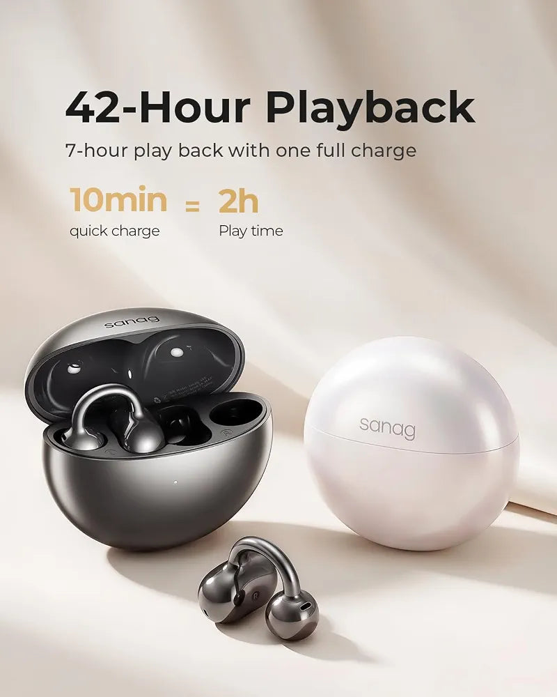 SANAG S6SUltar Open Ear Headphones Bluetooth 6.0, Clip On Earbuds 42H Playtime, IPX7 Waterproof Wireless Earphones with App, Lightweight for Running Gym Sports Cyclin