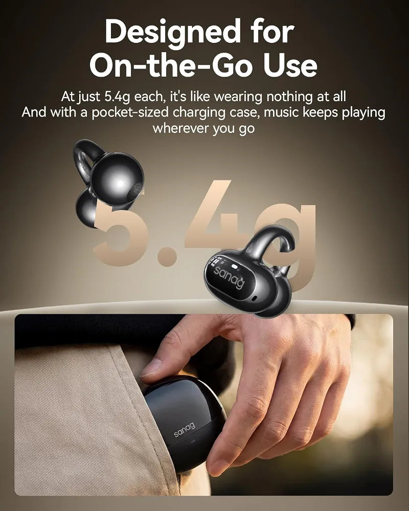 SANAGS8S Ultra Open-Ear Headphones, Clip-On Earbuds Dolby Atmos Support/AI Translation/Bluetooth 6.0, Up to 50 Hours of Playback, IP67 Waterproof, Fully Wireless, Sports, Lightweight, 