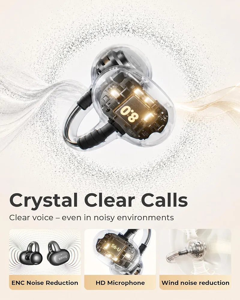 SANAG S6SUltar Open Ear Headphones Bluetooth 6.0, Clip On Earbuds 42H Playtime, IPX7 Waterproof Wireless Earphones with App, Lightweight for Running Gym Sports Cyclin